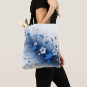 青と白の花のツル模様 トートバッグ (クローズアップ)