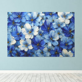 青と白の花のテクスチャペインティング - アブストラクト キャンバスプリント