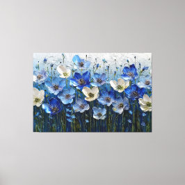 青と白の花のテクスチャー絵画 - アブストラクト キャンバスプリント