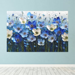 青と白の花のテクスチャー絵画 - アブストラクト キャンバスプリント