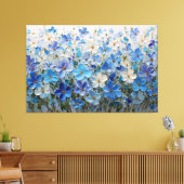青と白の花のテクスチャー絵画 - 抽象画 キャンバスプリント (インサイチュ (リビング))