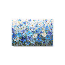 青と白の花のテクスチャー絵画 - 抽象画