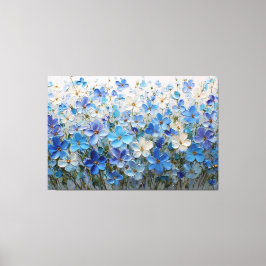 青と白の花のテクスチャー絵画 - 抽象画 キャンバスプリント