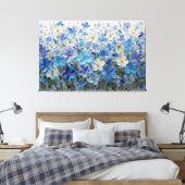 青と白の花のテクスチャー絵画 - 抽象画 キャンバスプリント (インサイチュ (寝室))