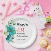 青と白の花のブーケ 誕生日テンプレート ペーパープレート (パーティー)