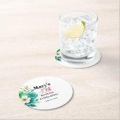 青と白の花のブーケ 誕生日テンプレート ラウンドペーパーコースター (インサイチュ)