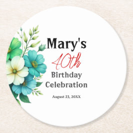青と白の花のブーケ 誕生日テンプレート ラウンドペーパーコースター