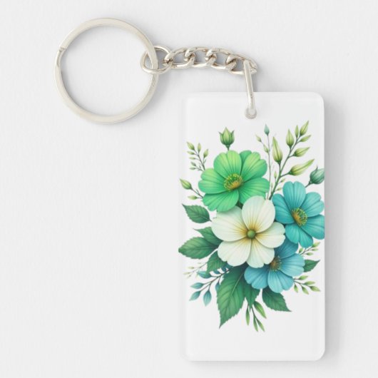 青と白の花のブーケ-57453 キーホルダー (正面)