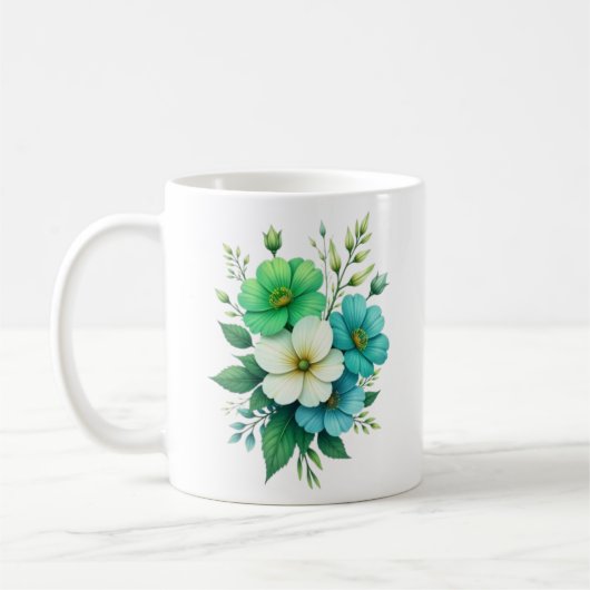 青と白の花のブーケ-57453 コーヒーマグカップ (左)