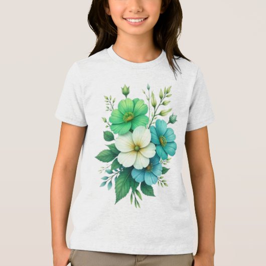 青と白の花のブーケ-57453 トライブレンドＴシャツ (正面)