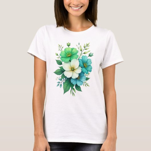 青と白の花のブーケ-57453 Tシャツ (正面)