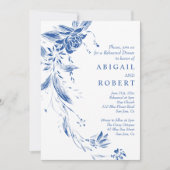青と白の花のリハ結婚ーサルディナー 招待状 (正面)