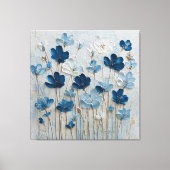 青と白の花の抽象的な壁アート キャンバスプリント (正面)