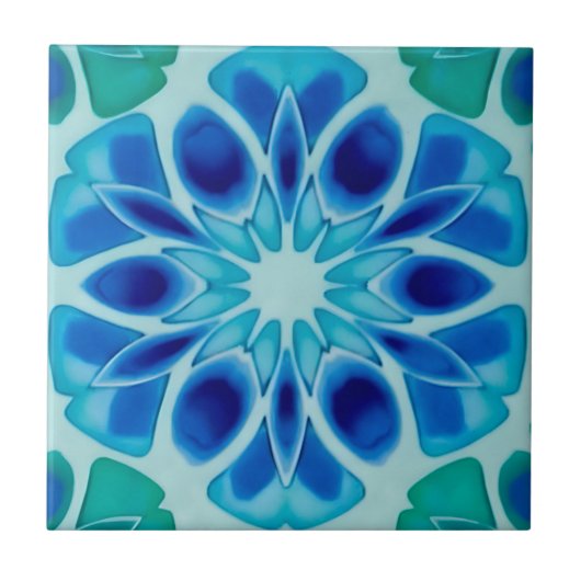 青と白の花の模様タイル タイル (正面)