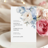 青と白の花の結婚式の日付カードを保存 招待状