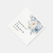 青と白の花の結婚式用ナプキン スタンダードカクテルナプキン (角)