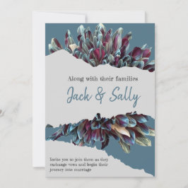 青と白の花の結婚式 招待状