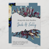 青と白の花の結婚式 招待状 (正面/裏面)