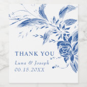 青と白の花の結婚枝 ワインラベル (シングルラベル)