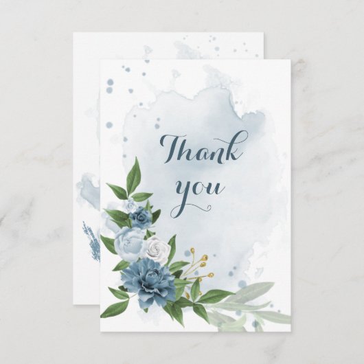 青と白の花の緑 サンキューカード (正面/裏面)