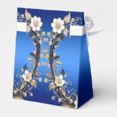 青と白の花の装飾の縁起の良い箱 フェイバーボックス (裏面サイド)