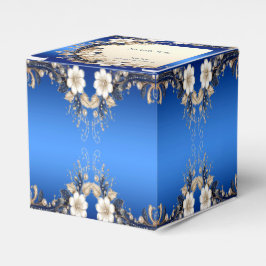 青と白の花の装飾の縁起の良い箱 フェイバーボックス