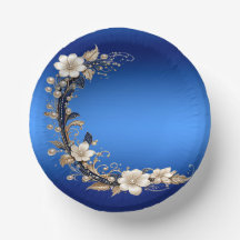 青と白の花の装飾付きペーパーボウル
