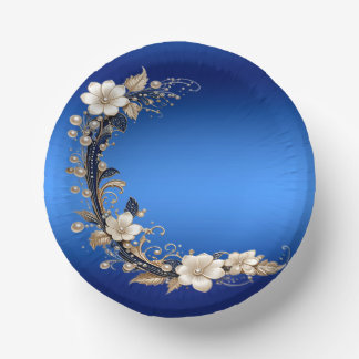 青と白の花の装飾付きペーパーボウル ペーパーボウル