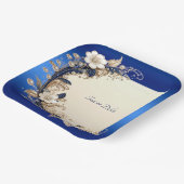 青と白の花の装飾付き紙皿 ペーパープレート (傾斜あり)
