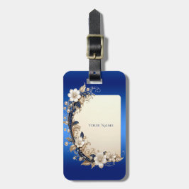 青と白の花の装飾付き荷物タグ ラゲッジタグ