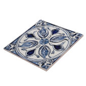 青と白の花の離れフォークアート タイル (側面)