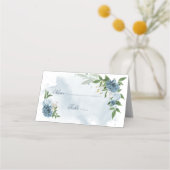 青と白の花は緑葉色 プレイスカード (正面)