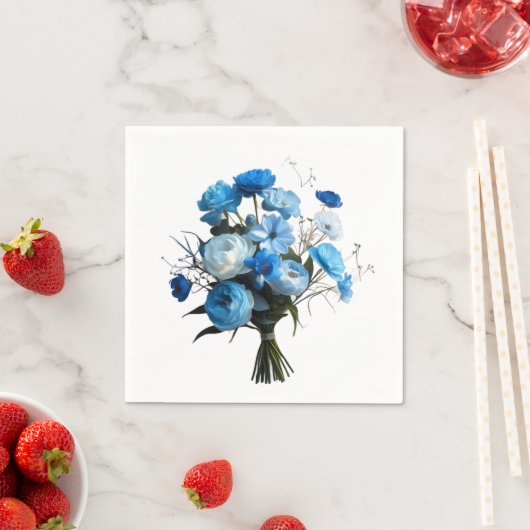 青と白の花カード スタンダードカクテルナプキン (インサイチュ)