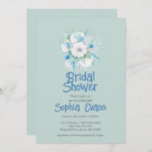 青と白の花グリーンブライダルシャワー 招待状 (正面/裏面)