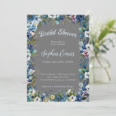 青と白の花グレーのブライダルシャワー 招待状 (スタンド正面)