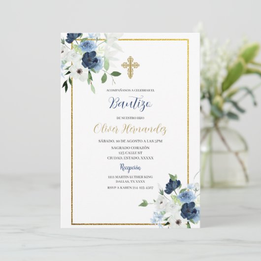 青と白の花バウティゾスペインの招待状 招待状 (スタンド正面)