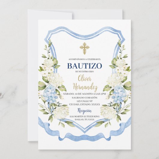 青と白の花バウティゾスペインの 招待状 (正面)