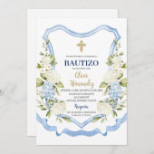 青と白の花バウティゾスペインの 招待状 (正面/裏面)
