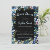 青と白の花ブラックブライダルシャワー 招待状 (スタンド正面)