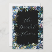 青と白の花ブラックブライダルシャワー 招待状 (裏面)