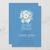 青と白の花ブルーブライダルシャワー 招待状 (正面/裏面)