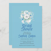 青と白の花ブルーブライダルシャワー 招待状 (正面/裏面)