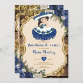 青と白の花プレセンタシオンデトレアノス 招待状 (正面/裏面)