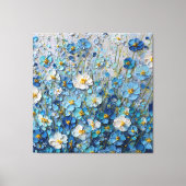 青と白の花咲く野の抽象壁画 キャンバスプリント (正面)