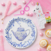 青と白の花文茶壺 ペーパープレート (パーティー)
