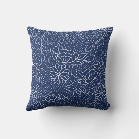 青と白の花日本の柄 クッション (裏面)