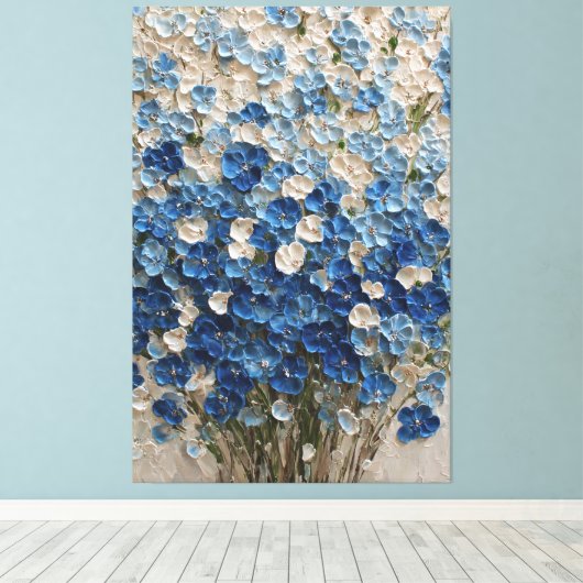 青と白の花束 フラワーフォト抽象壁画 キャンバスプリント (インサイチュ (ウッドフロア))