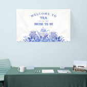 青と白の花柄のウェディングシャワーのおもてなし 横断幕 (トレードショー)