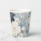 青と白の花柄の卒業パーティー用紙コップ 紙コップ (裏面)