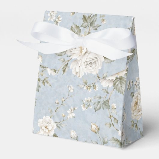青と白の花柄の卒業記念品ボックス フェイバーボックス (正面サイド)